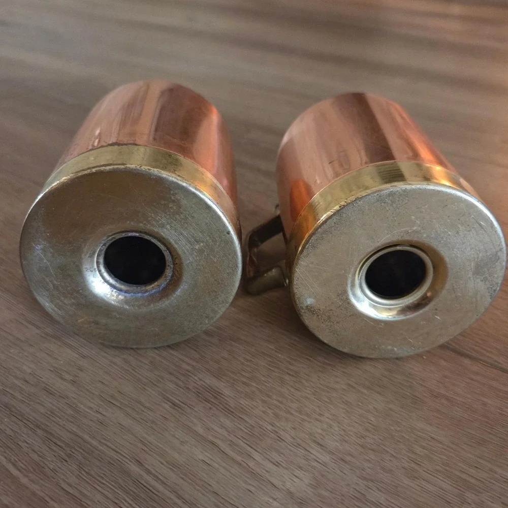 Vintage Copper &‎ Brass Salt & Pepper Shakers Set, Handle, Kitchen Decor